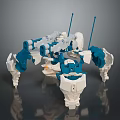 Futuristic Mechanical Spider Character 3D Model With Blue White Articulated Legs And Parts
