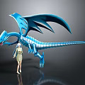 Blue Winged Dragon And White Haired Female Character In Fantasy 3D Design