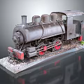 Vintage Steam Train Model with Rustic Metal Body and Red Wheels