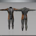 Futuristic Silver And Orange Tight Fitting Suits With Intricate Technical Patterns Displayed 3d model