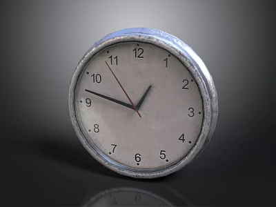 Round Wall Clock With Metal Frame White Dial Black Numbers And Red Hands 3d model