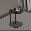 Modern Side Table Featuring Wooden Top Black Metal Frame and Glass Pitcher Cups