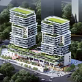 Modern residential building high-rise conjoined square shape residential building office building 3d model