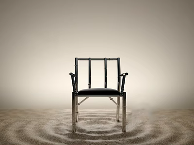Black Chair With Metal Frame On Sand Surface Featuring Ripple Patterns 3d model