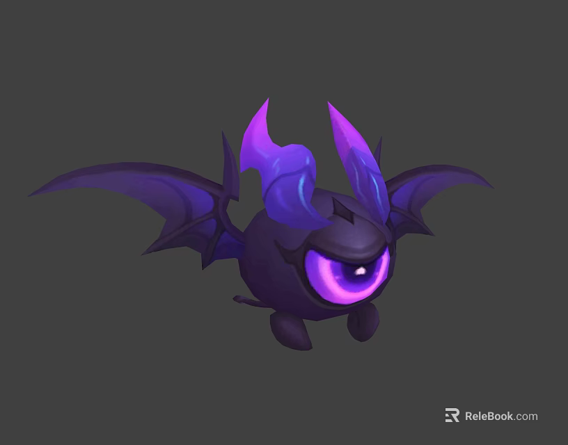 Cute Dark Purple Horned Winged Creature Character with Big Glowing Eye 3d model 