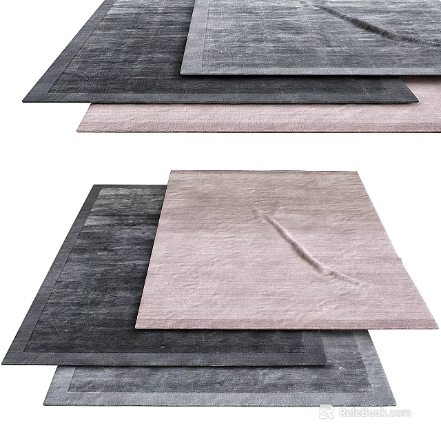 Soft Texture Square Rugs In Gray And Pink Stacked Design For Home Decor 3d model 