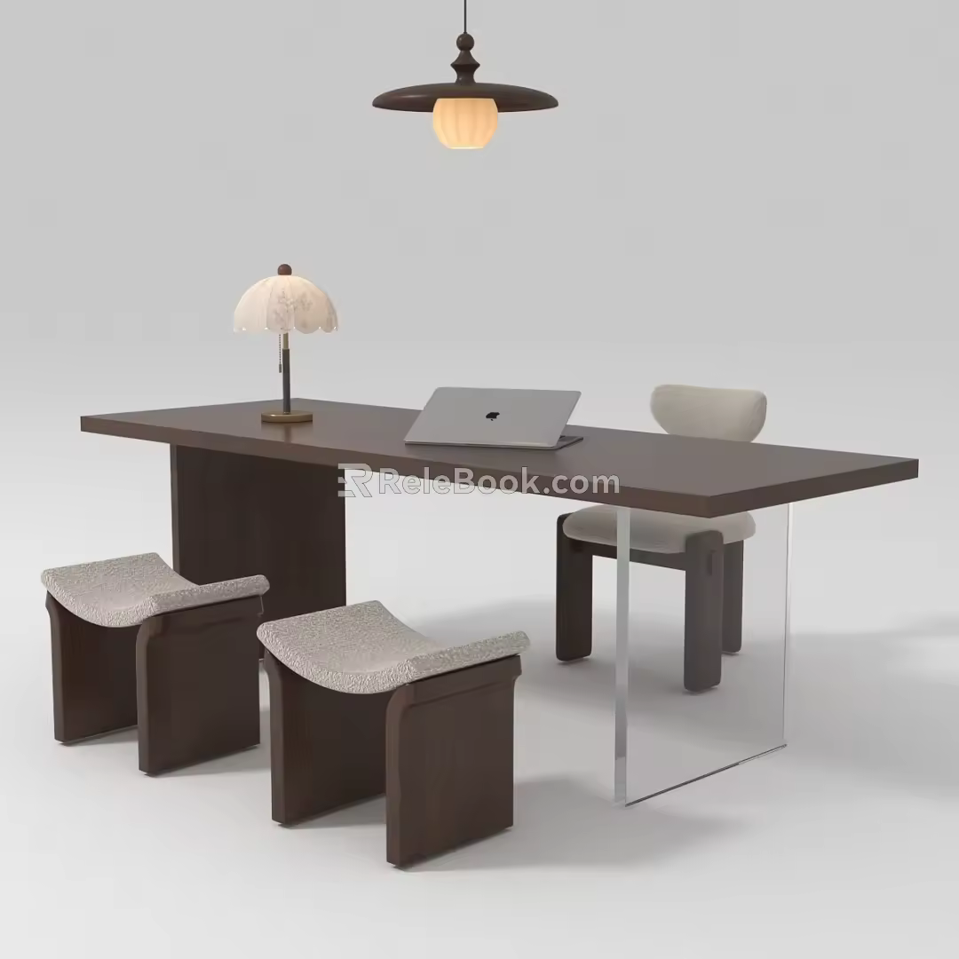 Modern Middle Style Desk and Chair Combination 3d model