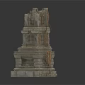 Modern Exhibition Space Showcasing Ancient Stone Pagoda 3D Model With Scattered Blocks