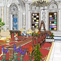 Sacred Religious Sanctuary Interior With Ornate Decorations Stained Glass Windows Comfortable Sofas And Patterned Carpets