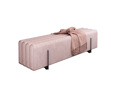 Pink Striped Ottoman with Brown Throw Blanket and Black Metal Legs 3d model