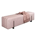 Pink Striped Ottoman with Brown Throw Blanket and Black Metal Legs