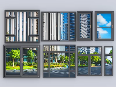 Modern Casement Windows With Various Styles Aluminum Frames And Exterior Views 3d model