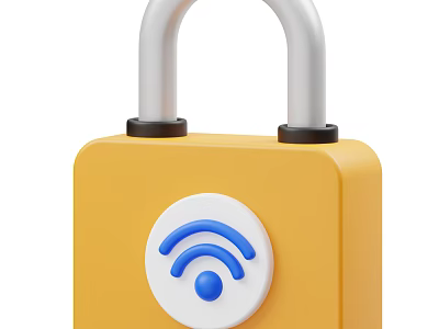 Yellow Padlock Featuring WiFi Icon On White Circular Front Design 3d model