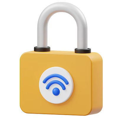 Yellow Padlock Featuring WiFi Icon On White Circular Front Design 3d model
