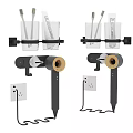 Wall Mounted Hair Dryer Holder with Cup for Comb and Toothbrush and Power Outlet