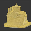 Cartoon Scene Featuring Detailed Stone Building Model With Dome Tiled Roof And Base