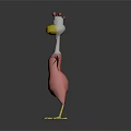 3D Game Film Character Pink Chicken With Yellow Beak Feet White Neck And Red Comb