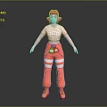 Game and Movie Character With Pink Hair White T-shirt Orange Overalls Reflective Stripes Yellow Boots