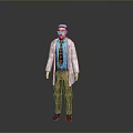 Man Wearing White Doctor Coat Blue Shirt Red Tie And Brown Pants On Gray Background