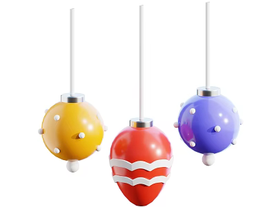 Yellow Red Purple Decorative Pendant Lights with White Dots Wavy Stripes Silver Top Accents 3d model