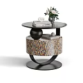 Modern Stylish Bedside Table With Round Top Books Vase And Colorful Design