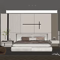 Modern Bedroom Interior With Upholstered Bed Headboard Wall Lighting Nightstands Plant And Area Rug