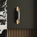 Modern Black And Gold Wall Lamp With Metal Design On Marble And Wooden Wall