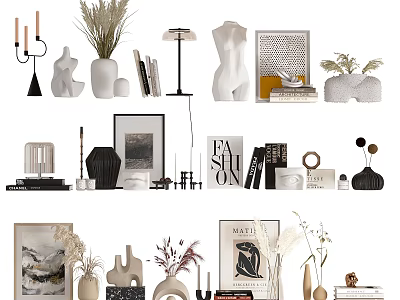 Modern Decorative Ornament Sets With Vases Sculptures Photo Frames Books Dried Plants For Home Decor 3d model