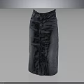 Mid Length Straight Blue Denim Skirt With Front Seam And Classic Pockets