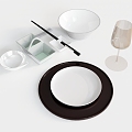 Tableware Plate Bowl Chopsticks Wine Glass Taste Dish 3d model