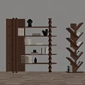 Modern Wooden Bookshelves With Decorative Vases And Stacked Books