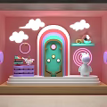 Macaron Color Window Neon Donkey Cartoon Window Cloud Marbles Game 3d model