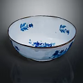 Elegant White Ceramic Bowl With Blue Floral Patterns And Gold Rim