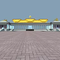 Elegant Building Design With Golden Roof Steps Plaza And Decorative Details