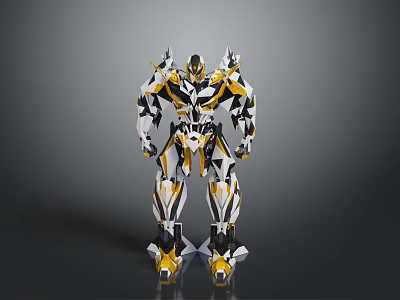 Humanoid Robot Character With Yellow And White Armored Mechanical Design 3d model