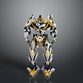 Humanoid Robot Character With Yellow And White Armored Mechanical Design