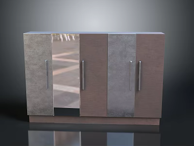 Modern Cabinet Furniture With Gray Brown Panels Glass Door And Metal Handles 3d model
