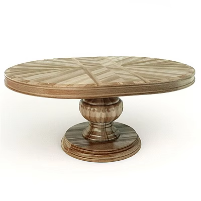 Round Wooden Dining Table With Patterned Tabletop And Carved Pedestal Base 3d model