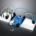 Electronic Circuit Components On Breadboard With LED Lights And Connecting Wires