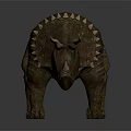 Realistic Triceratops Standing Model With Brown Skin Three Horns And Spiked Back On Gray Background