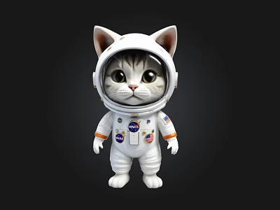 Cute Cat Astronaut in NASA Spacesuit 3D Character Design on Black Background 3d model