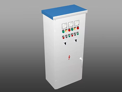 Industrial Electrical Control Cabinet With White Body Blue Top Meters And Control Buttons 3d model