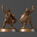 Handcrafted Bronze Warrior Sculpture Carving With Armor Cloak Raised Hand And Round Base