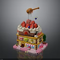Colorful Sweet Cafe Building With Ice Cream Strawberries Honey Dipper And Blue Ball