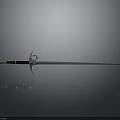 Sword Weapon Featuring Slim Blade Black Handle Hilt Guard on Grey Gradient Background Reflection