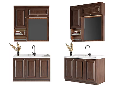 Wooden Bathroom Vanity Cabinet With Mirror Sink And Storage Cabinet Design 3d model
