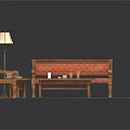 Elegant Loungers With Wooden Frame Red Cushions Coffee Table Lamp And Rug In Living Room