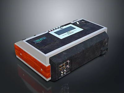 Portable Electronic Appliance With Black Silver Casing Display Screen Control Buttons And Wooden Sides 3d model