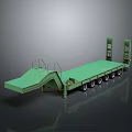 Airplane Transport Green Flatbed Trailer With Ramp And Multiple Wheels 3d model