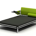 Modern Double Bed With Green Headboard Metal Frame Black Mattress And Foldable Side Tray